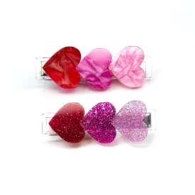 Hearts Glitter Pearlized Red Shades Hair Clips -VAL24