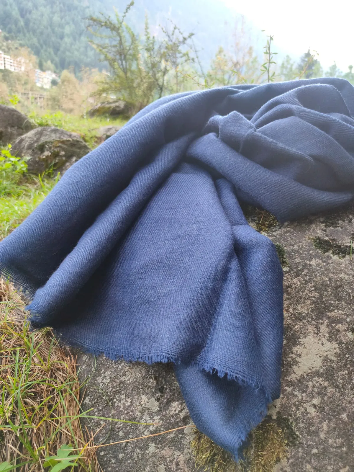 Indigo dyed yak & merino blend scarf