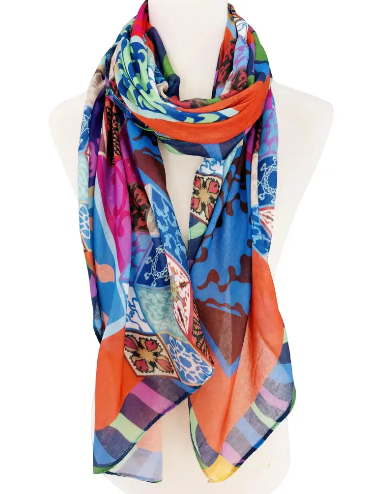 JC071139 Orange-Multi Rubik's Cube Patchwork Scarf