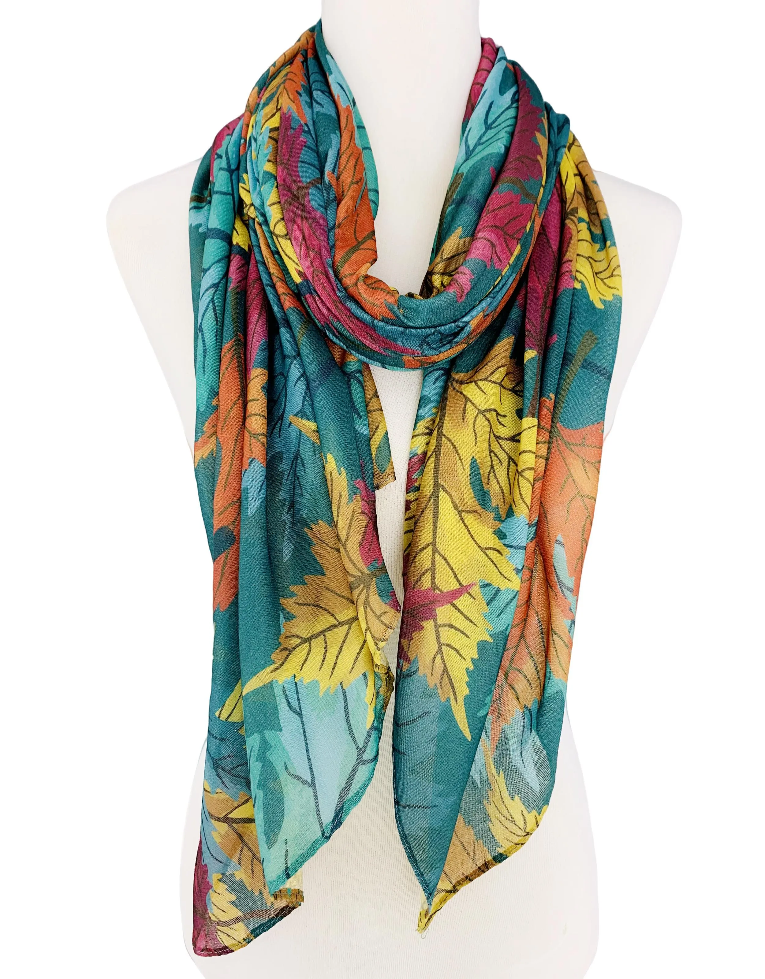 JC071157 Teal-Multi Leaves Scarf