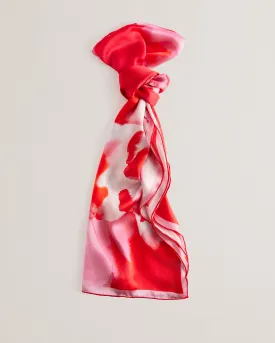 Keliiae Flower Printed Long Silk Scarf Red