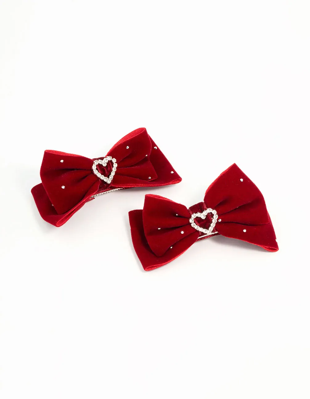 Kids Festive Fabric Heart Bow Clips 2-Pack