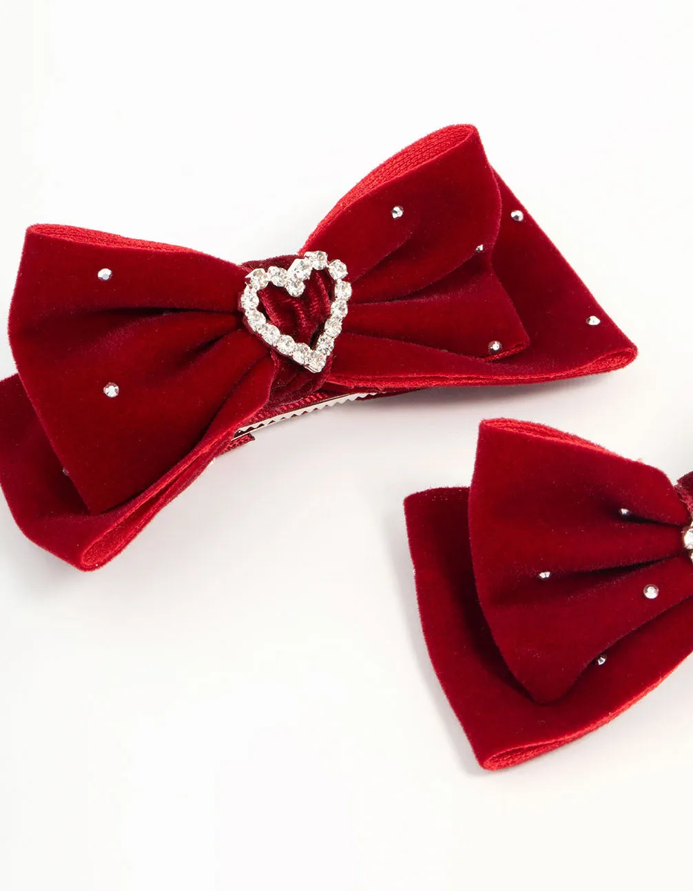 Kids Festive Fabric Heart Bow Clips 2-Pack