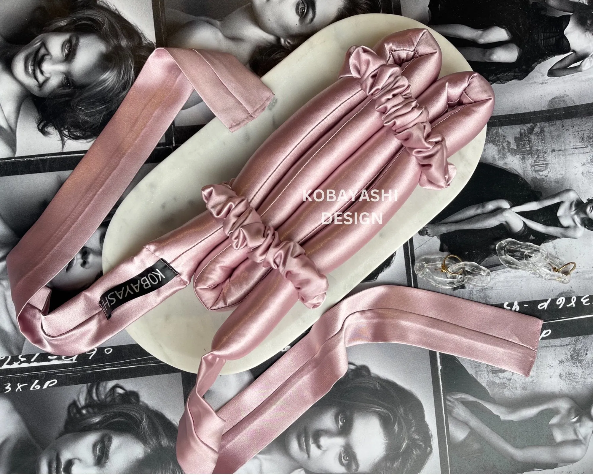 Long Large SATIN heatless hair curler with ties- ribbon and Scrunchie hair curling set