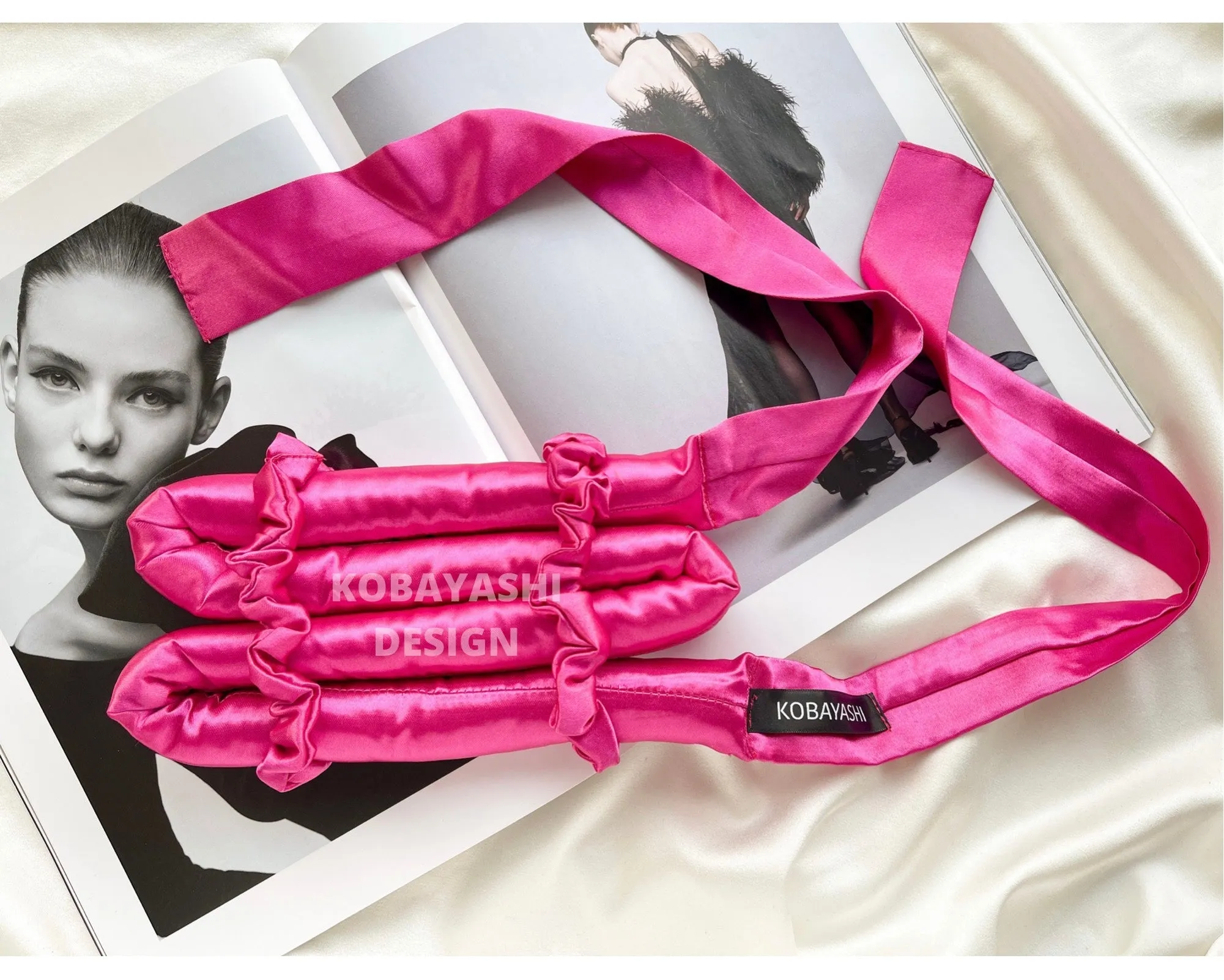 Long Large SATIN heatless hair curler with ties- ribbon and Scrunchie hair curling set