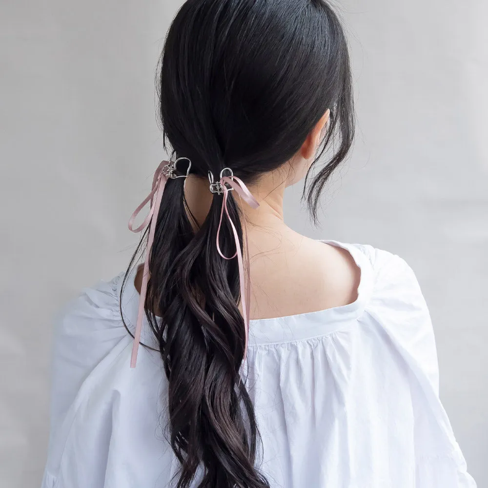 Long Tail Bow Open Heart Hair Clip Set