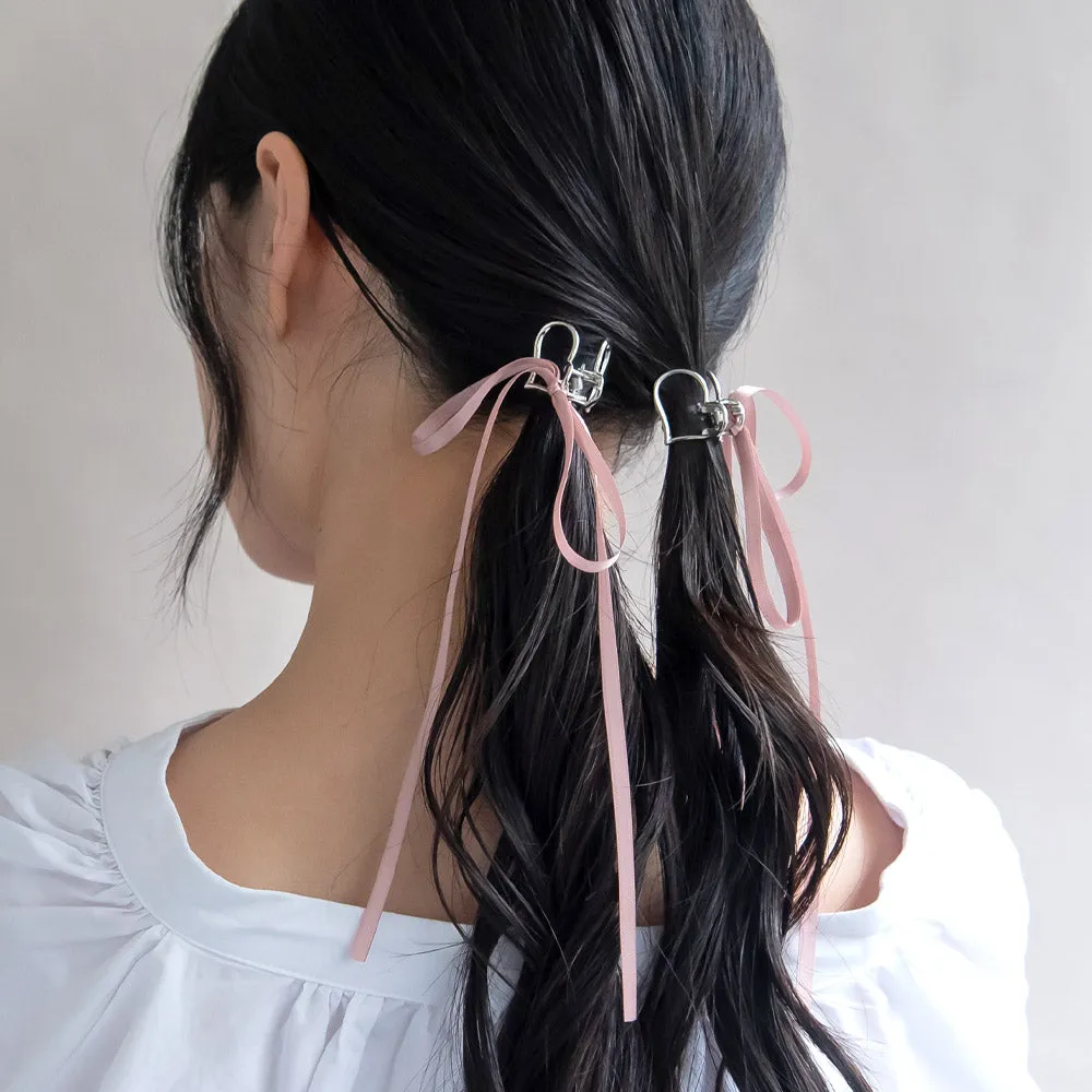 Long Tail Bow Open Heart Hair Clip Set