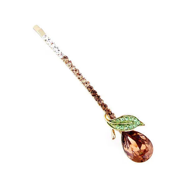 LUX Gold Finish Floral Swarovski Rhinestone Hair Clip Hairpin