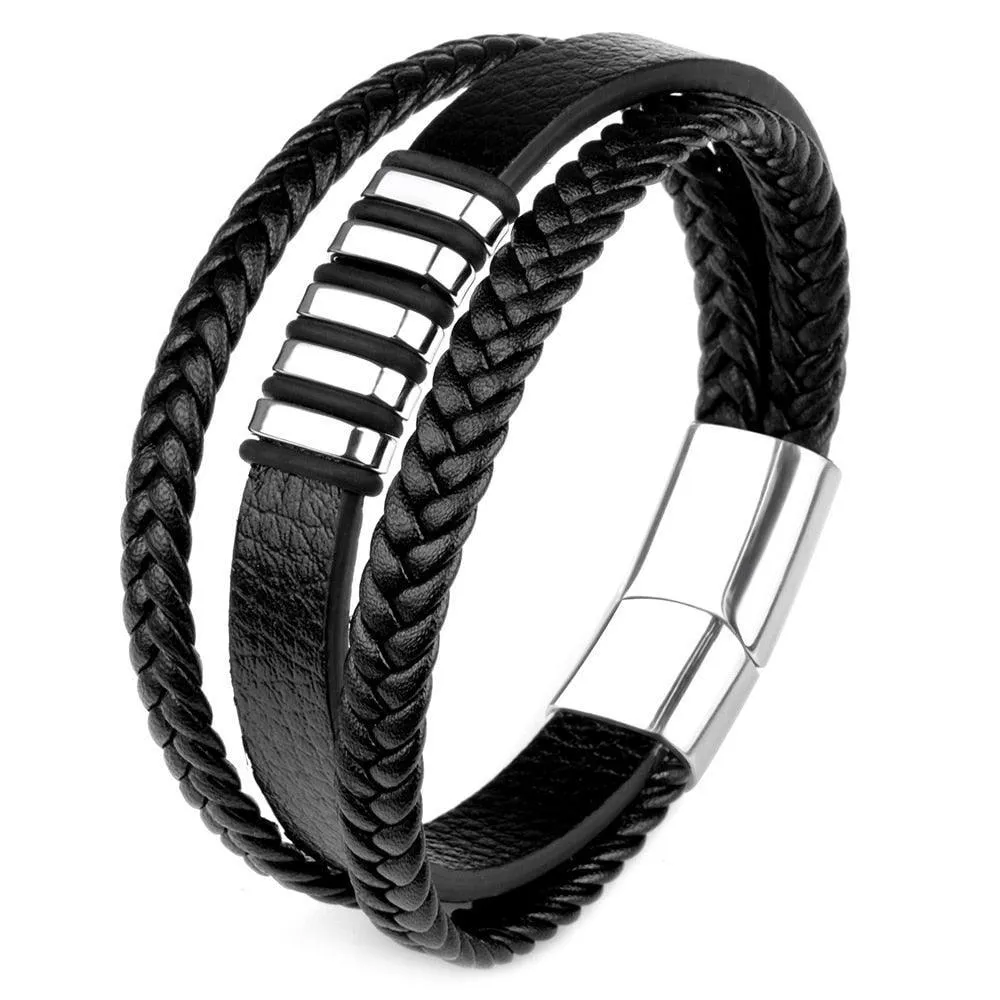 Mens Wristbands With Stainless Steel Magnet Clasp Punk