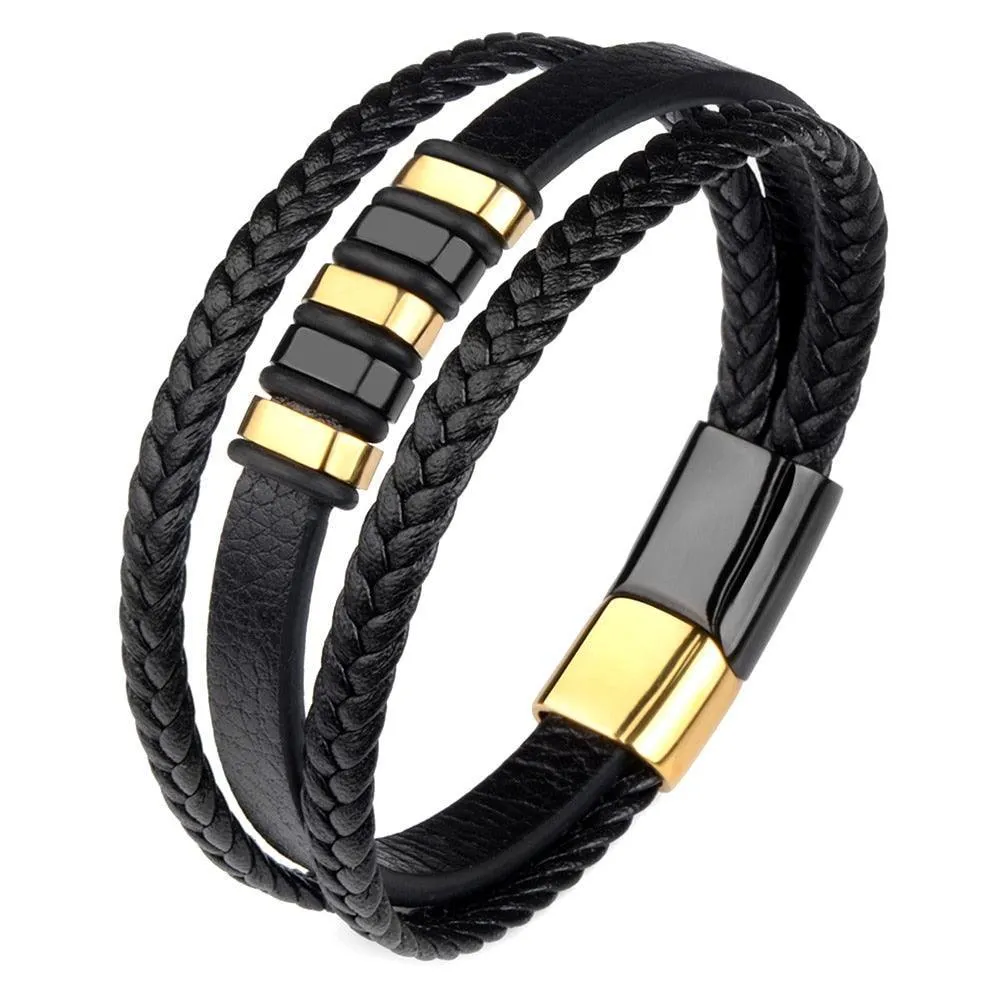 Mens Wristbands With Stainless Steel Magnet Clasp Punk