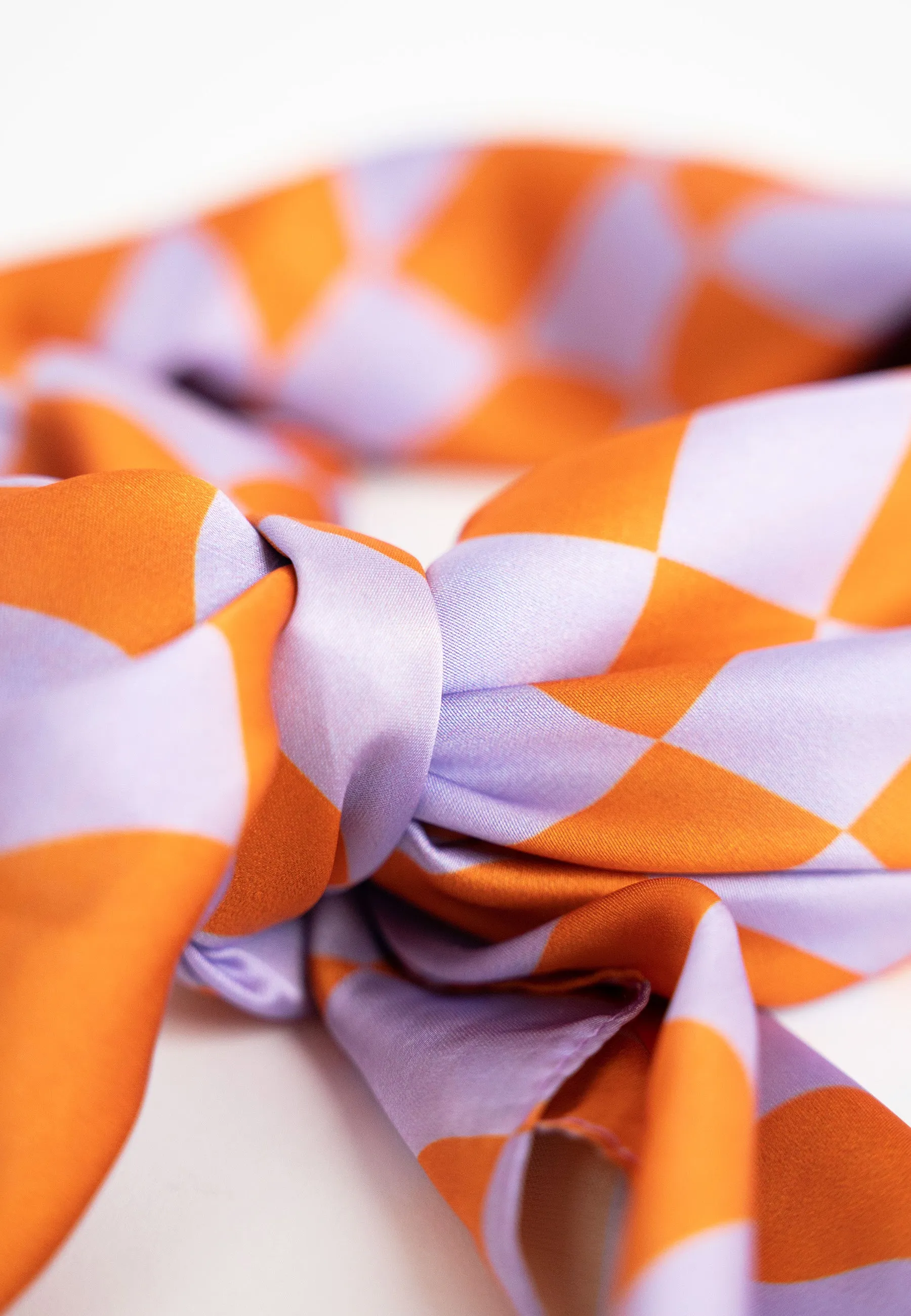 Multiway Wavy Checker Print Neck Tie Bandana in Purple & Orange