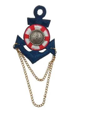 Navy Anchor Brooch with Ribbon and Chain