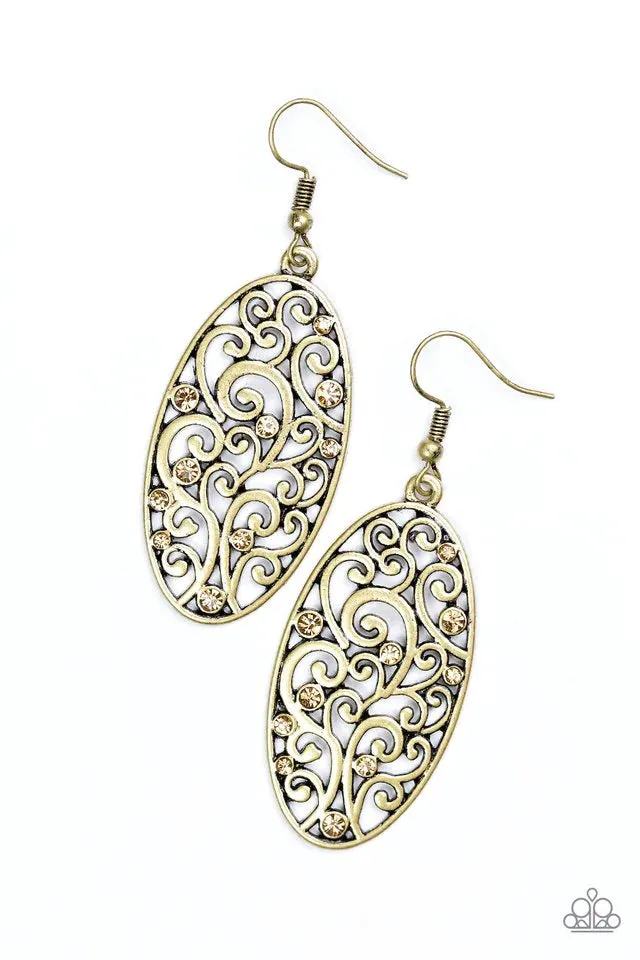 Paparazzi Earring ~ Glistening Gardens - Brass