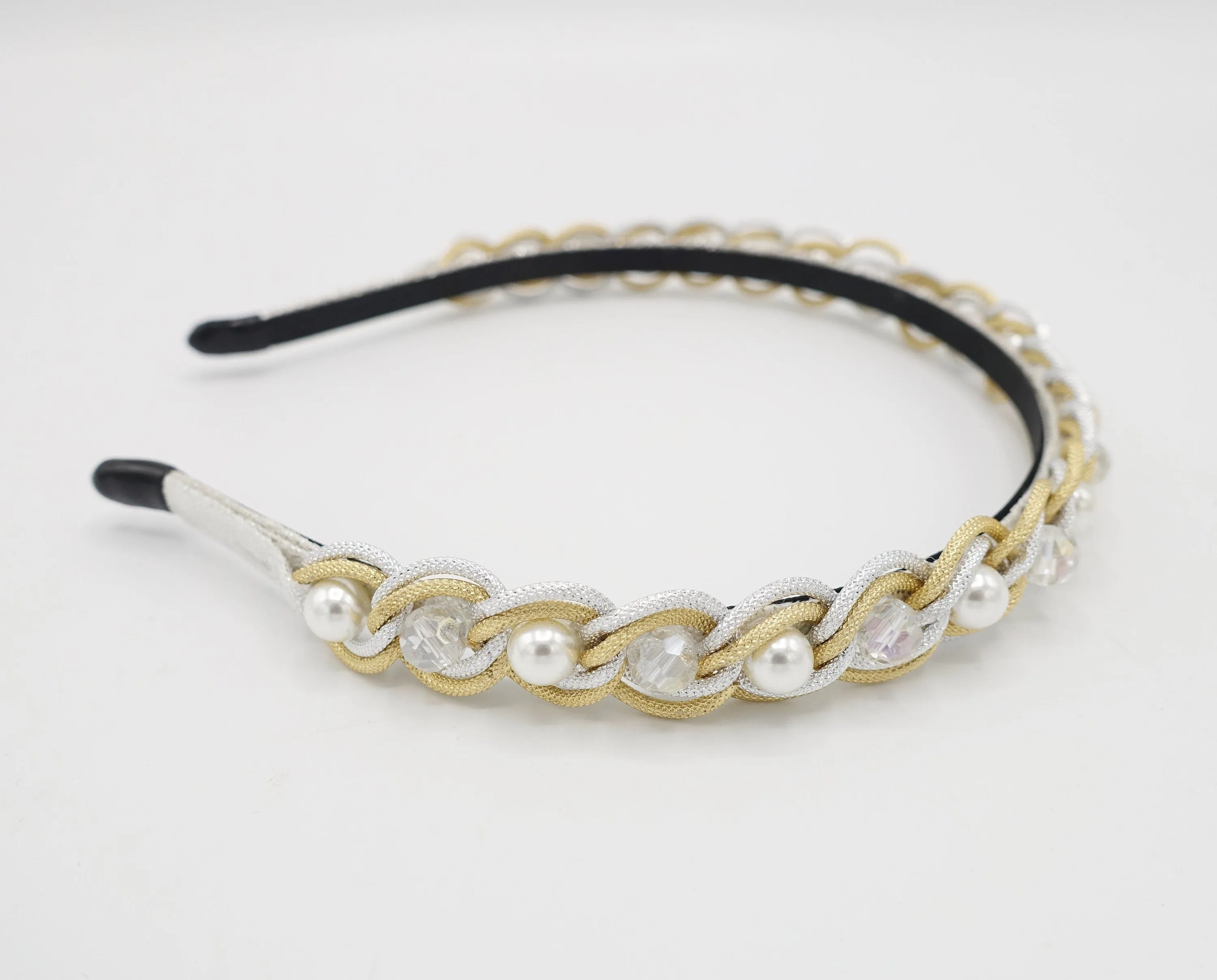 pearl glass beads embellished chain headband thin hairband hair accessory for women