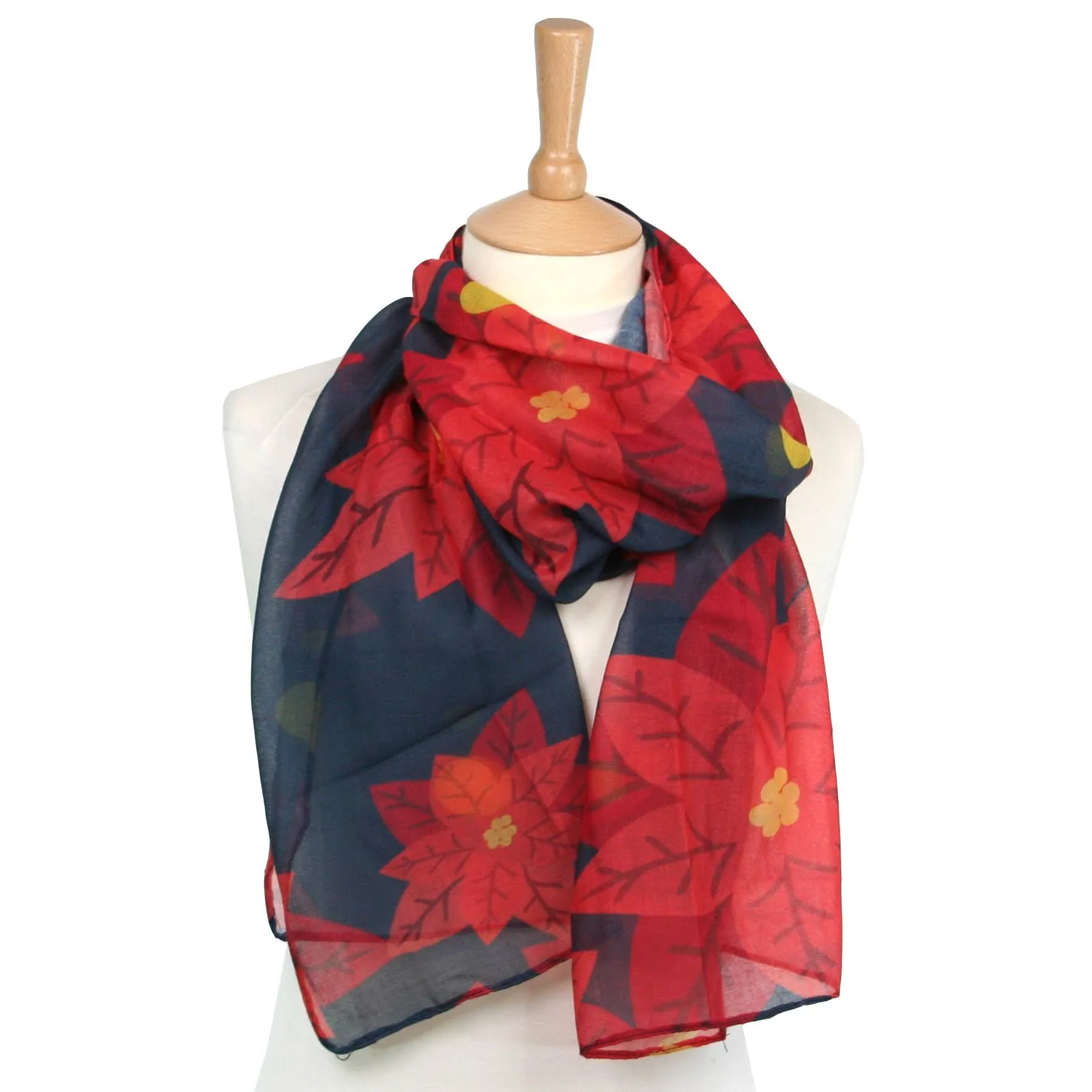 Poinsettia Scarf - Navy Blue