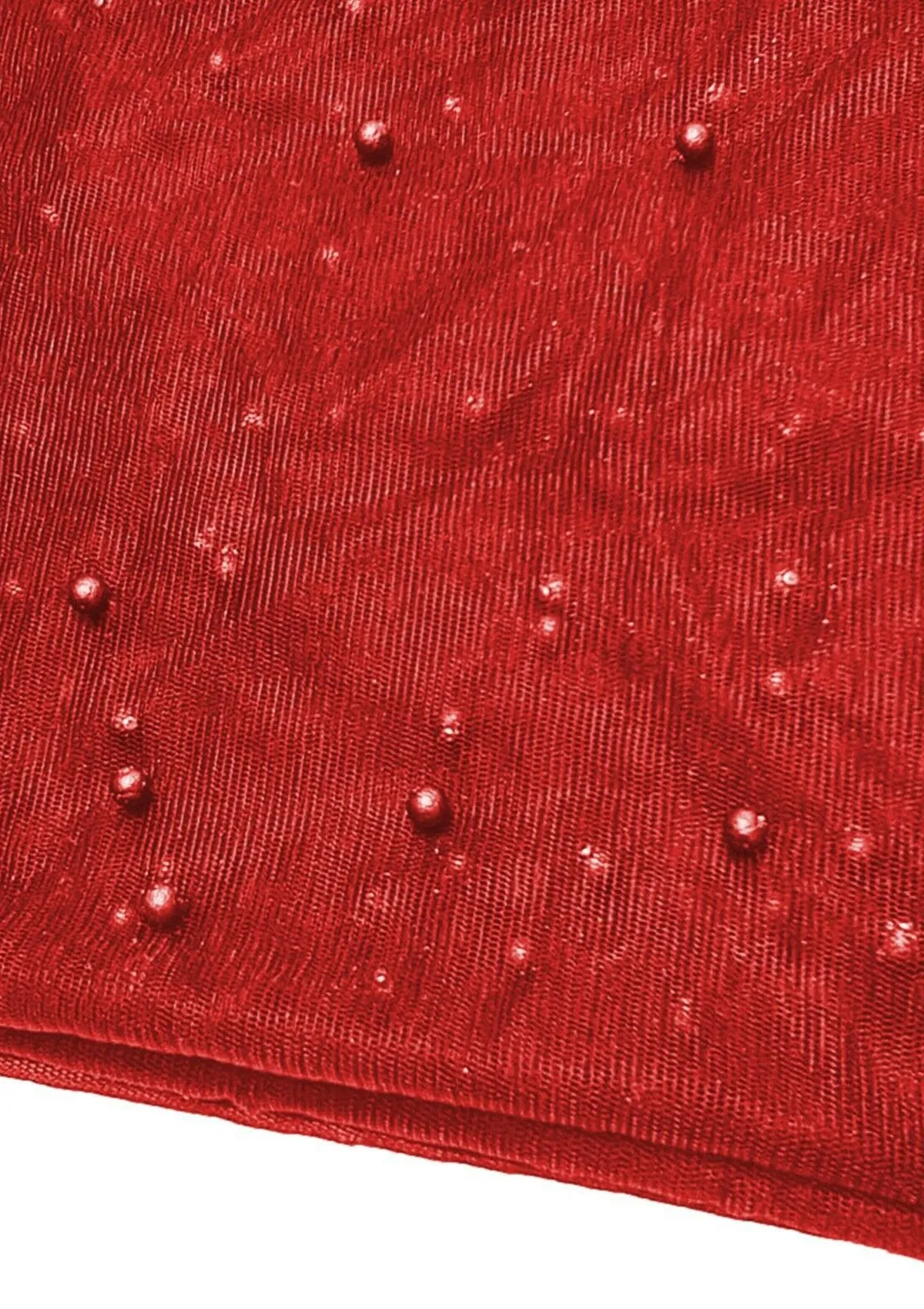 Red 60" Net Fashion Studded Pearl Beaded Bridal Fabric Decoration/craft/dress/scarf