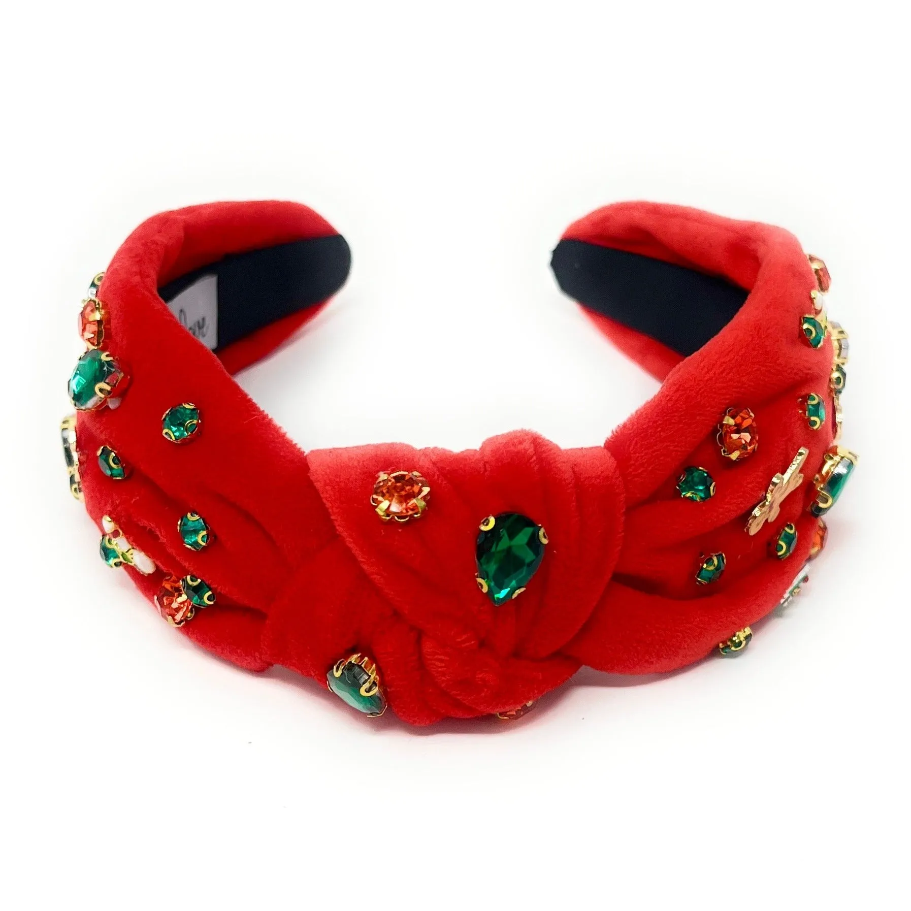 Red Velour Christmas Jeweled Knot Headband