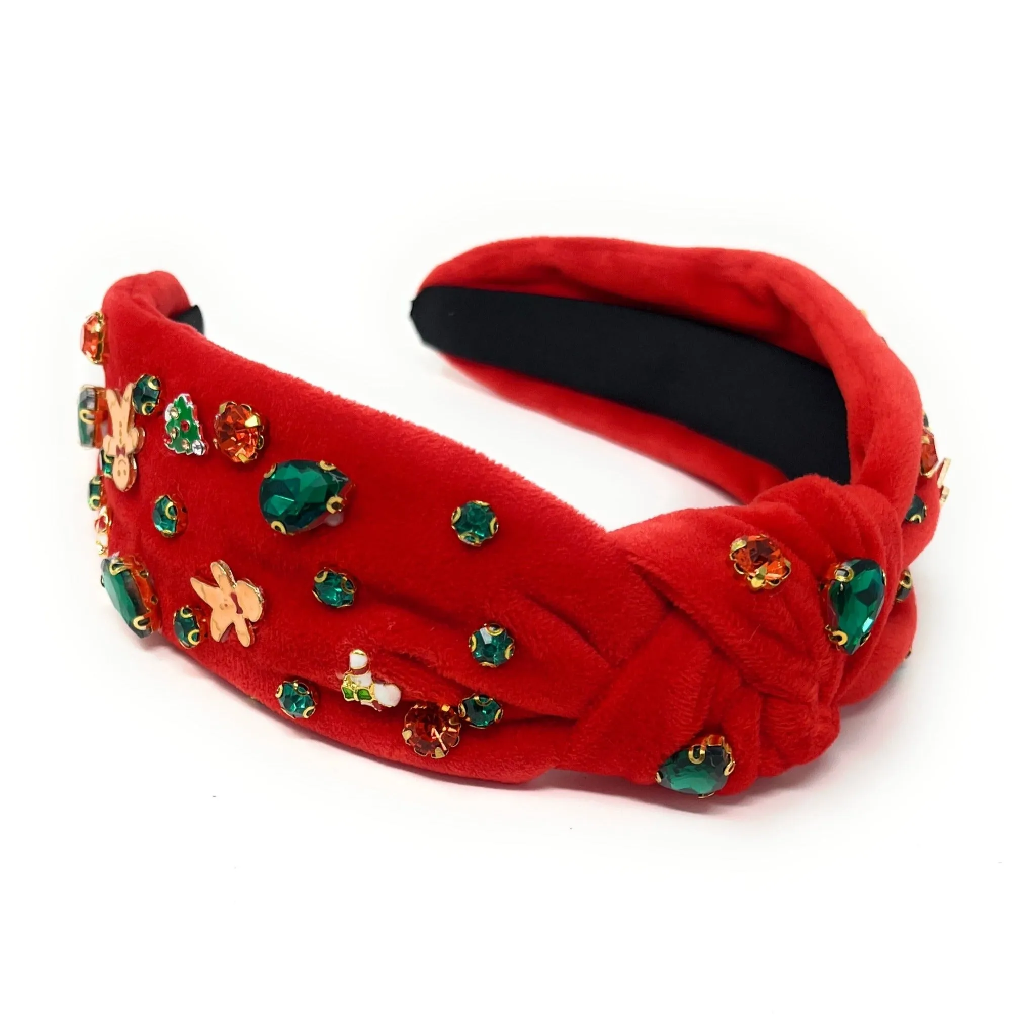 Red Velour Christmas Jeweled Knot Headband