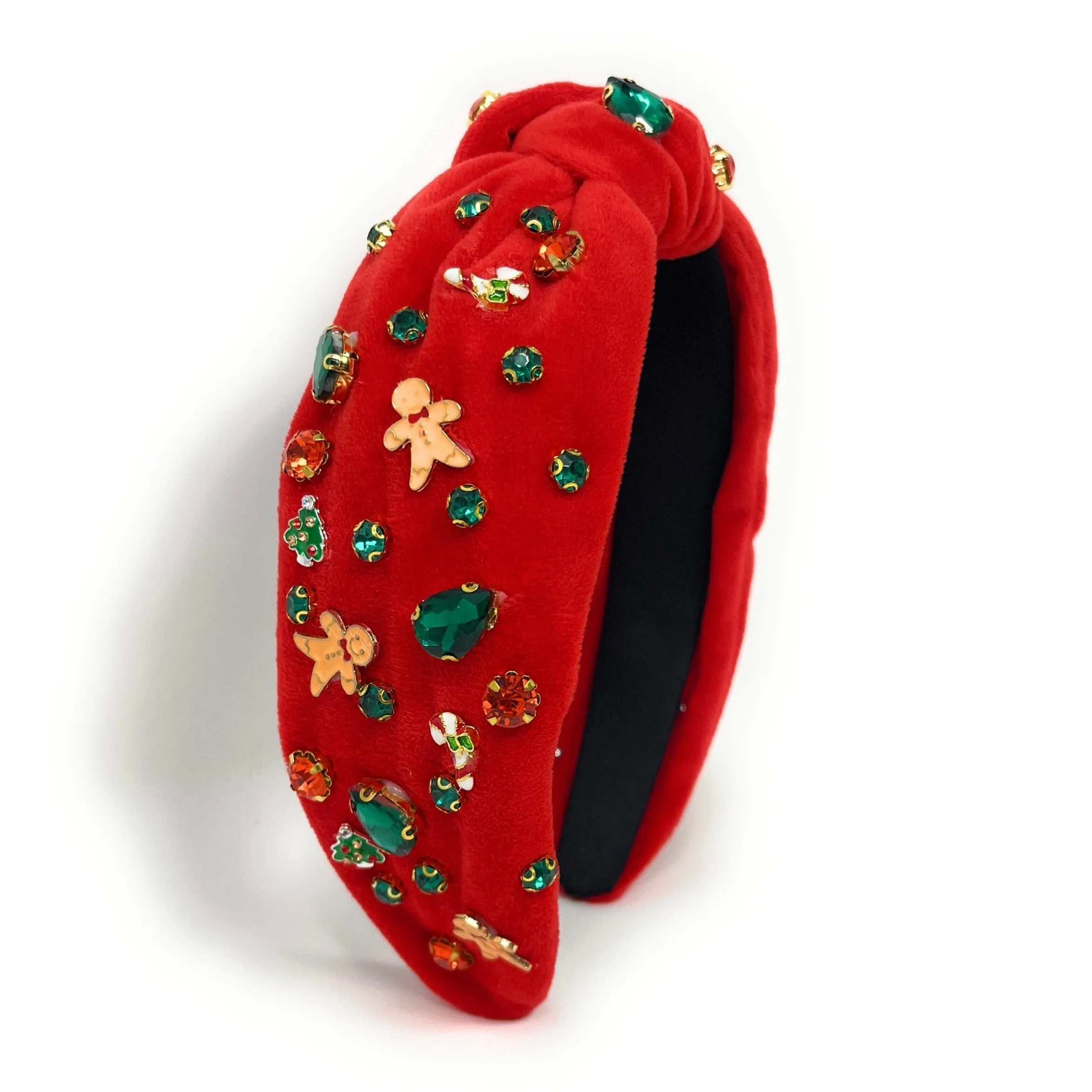 Red Velour Christmas Jeweled Knot Headband