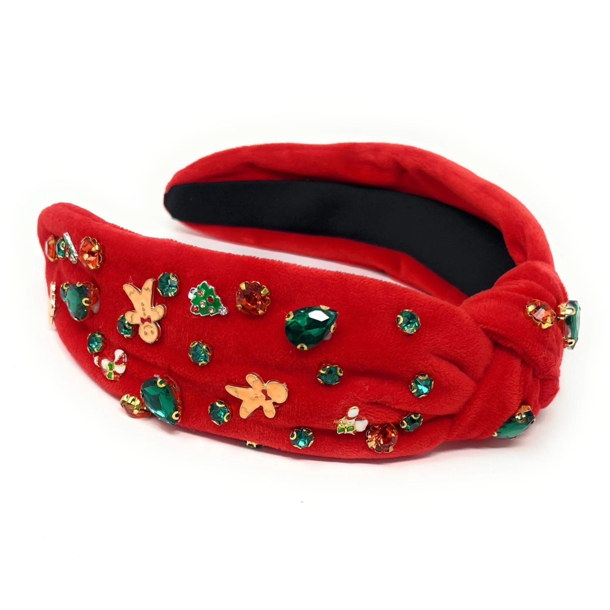 Red Velour Christmas Jeweled Knot Headband