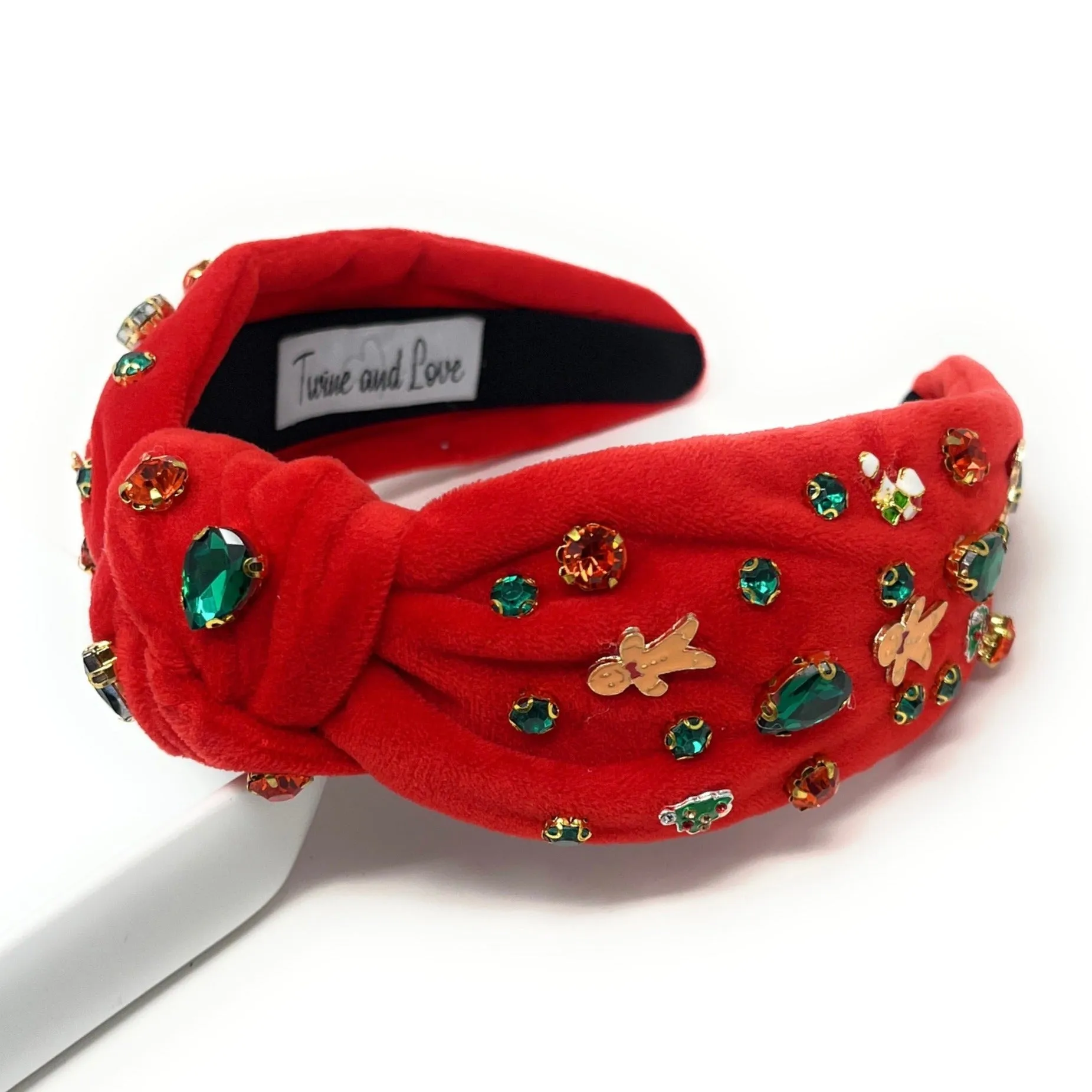 Red Velour Christmas Jeweled Knot Headband