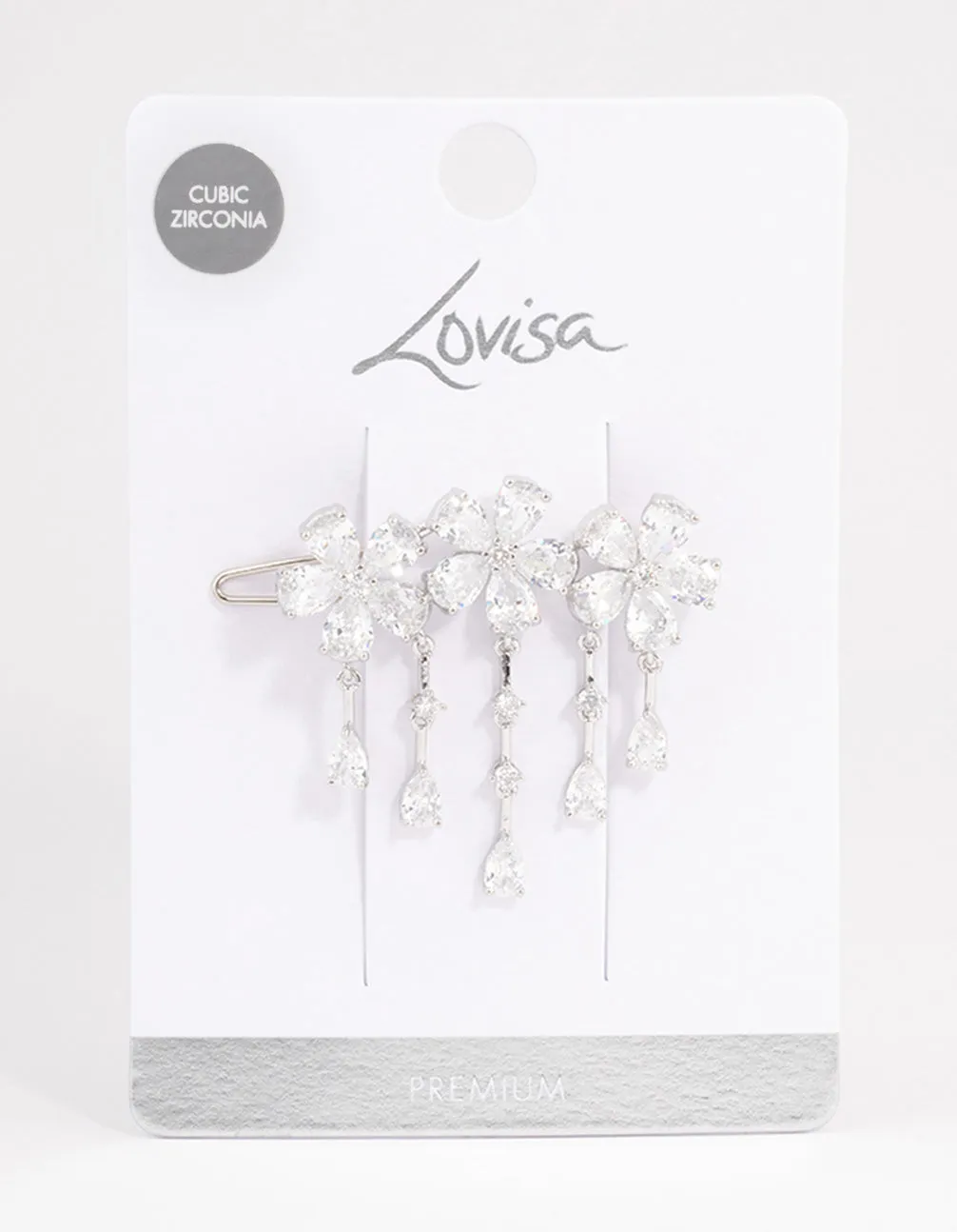 Rhodium Cubic Zirconia Triple Flower Droplet Hair Clips Pack