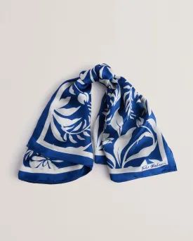 Ritaas Printed Silk Square Scarf Blue