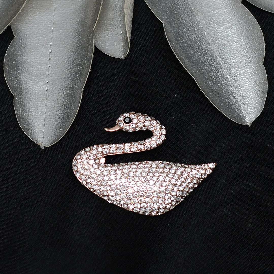 Rose Gold Swaroski Swan Stone studded brooch