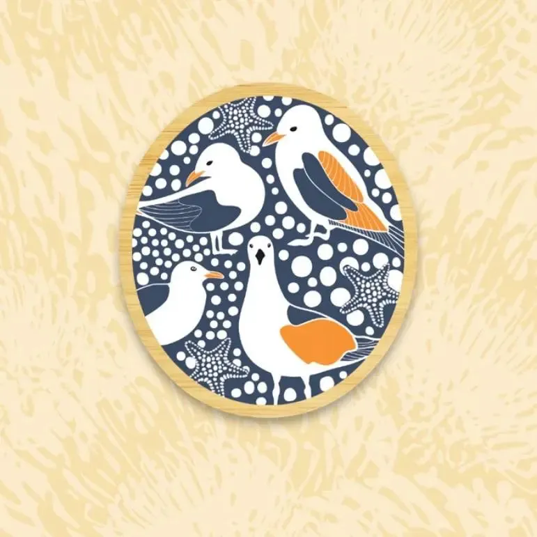 Seagull Birds Australian Wooden Brooch