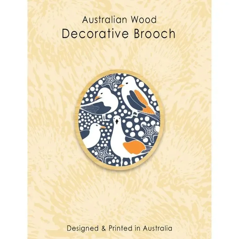 Seagull Birds Australian Wooden Brooch