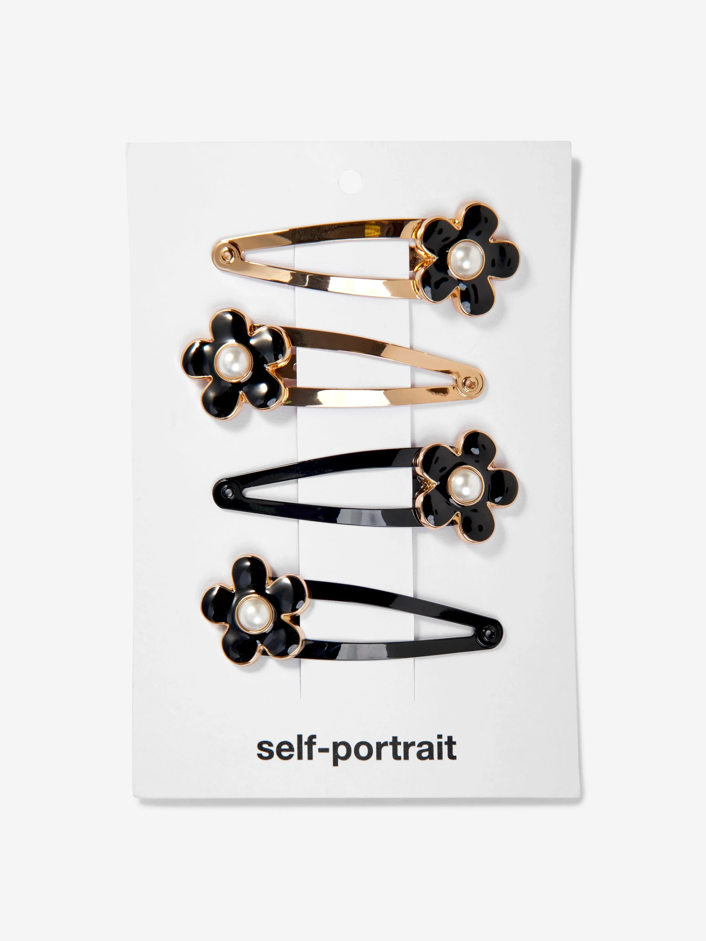 Self Portrait Girls Pearl Flower Hairclip Pack in Black