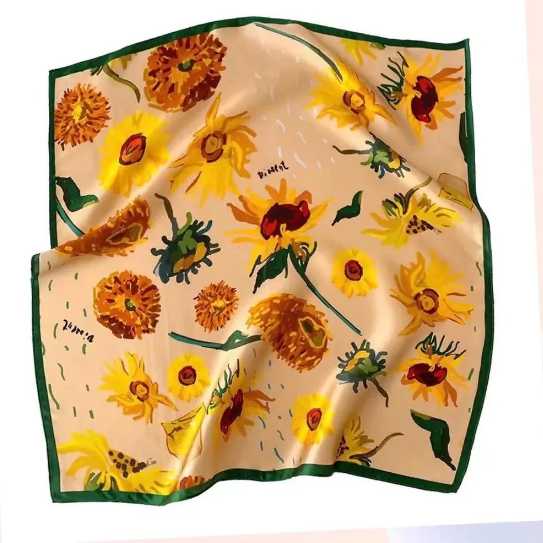 Silky Yellow Sunflower Bandana Scarf for Women, 70*70cm