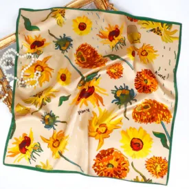 Silky Yellow Sunflower Bandana Scarf for Women, 70*70cm