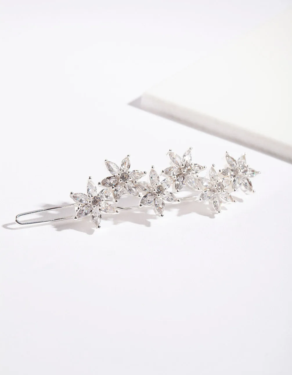 Silver Cubic Zirconia Flower Clip