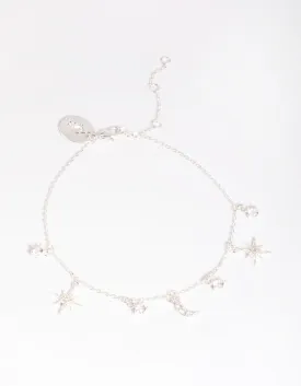 Silver Plated Brass  Celestial Star Charm Bracelet