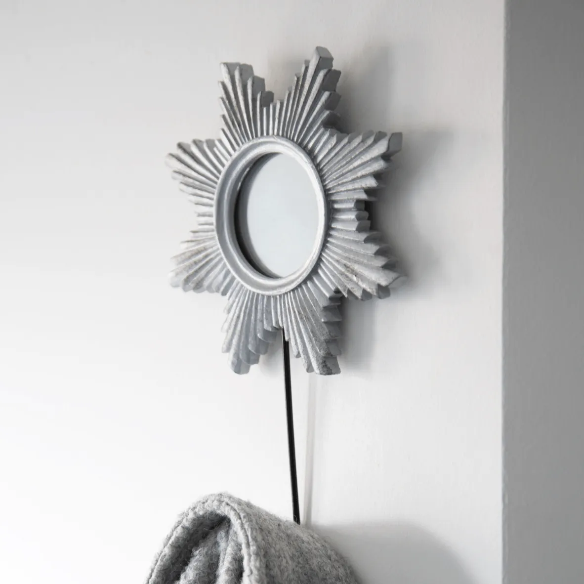 Silver Sun Decorative Mirror With Hook - 21cm