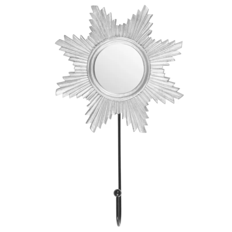 Silver Sun Decorative Mirror With Hook - 21cm