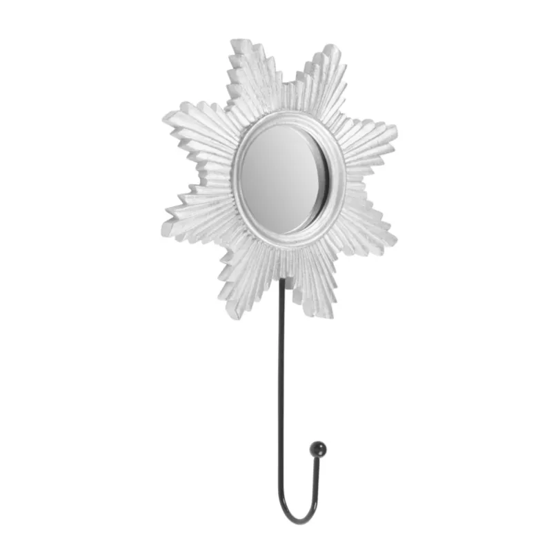 Silver Sun Decorative Mirror With Hook - 21cm