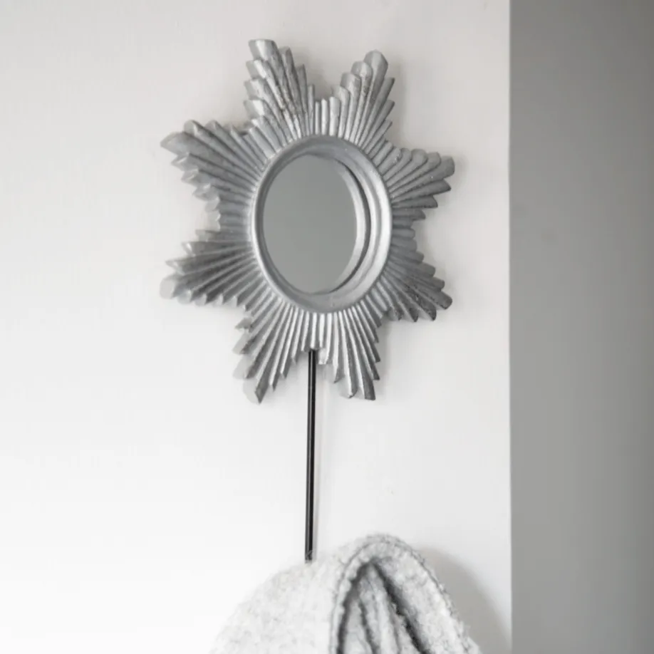 Silver Sun Decorative Mirror With Hook - 21cm