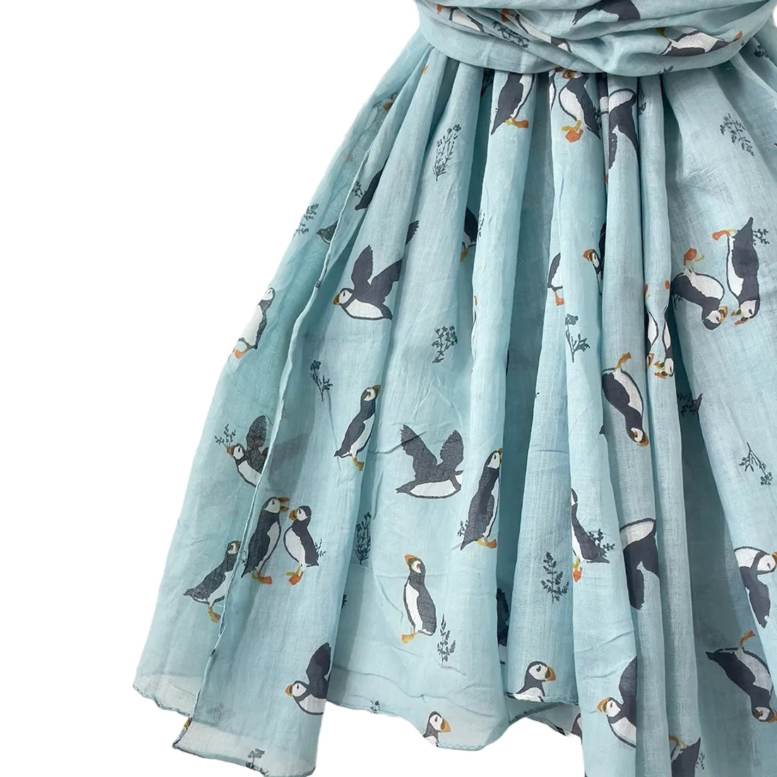 Sky Blue Birds Printed Cotton Scarf