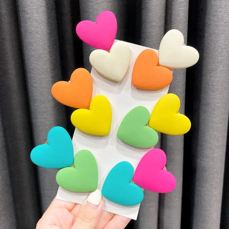 Sweet Fashion Candy Colored Heart-Shaped Hair Clips