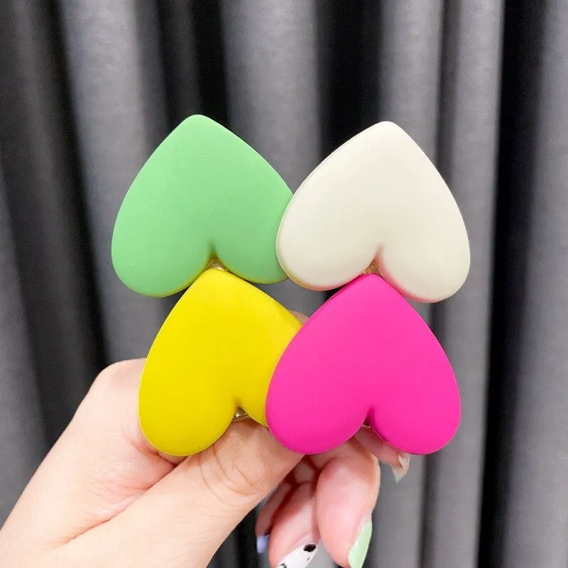 Sweet Fashion Candy Colored Heart-Shaped Hair Clips