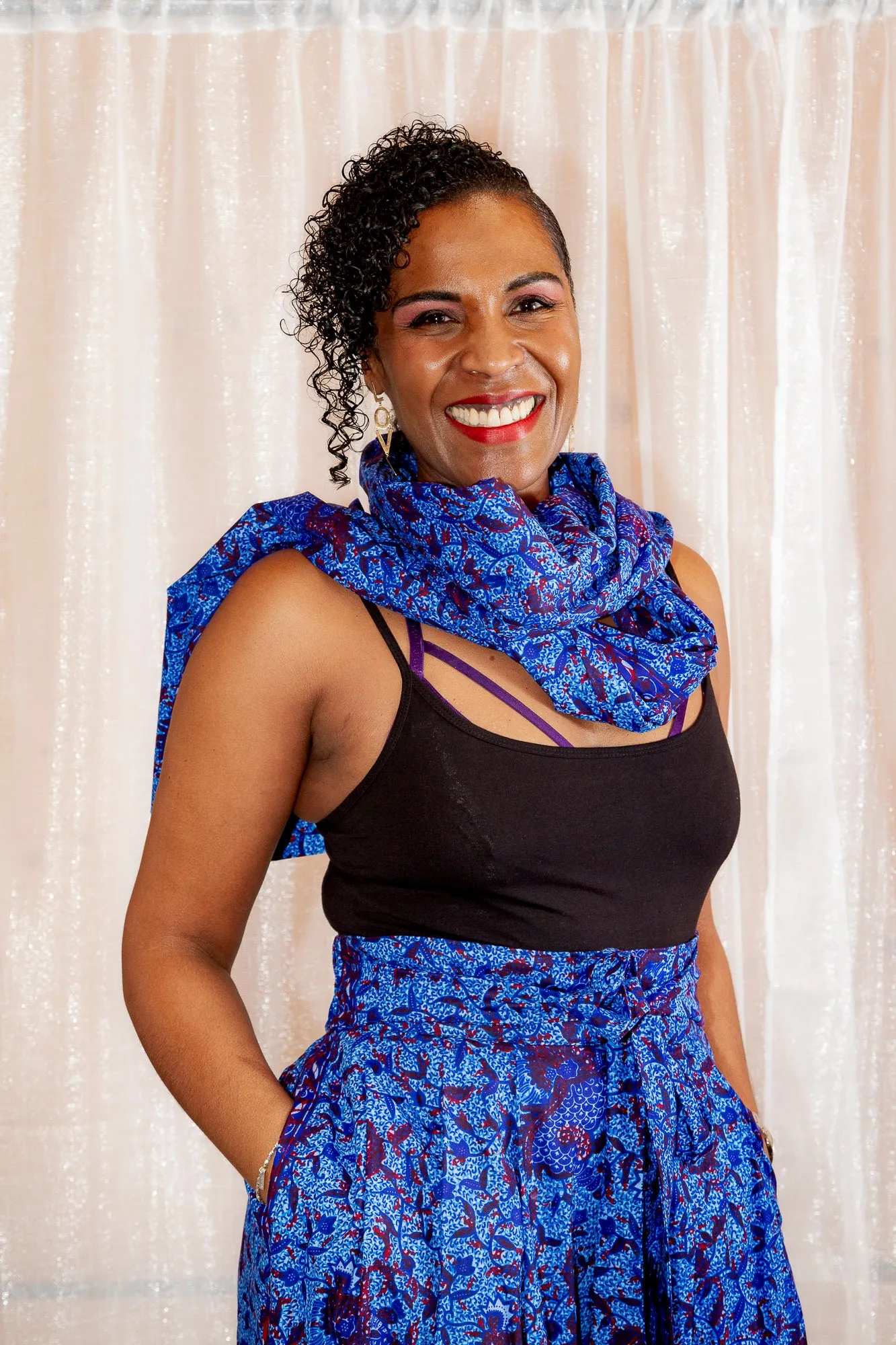 The Ultimate African Scarf African Print Ankara 100% Cotton Blue Botanical