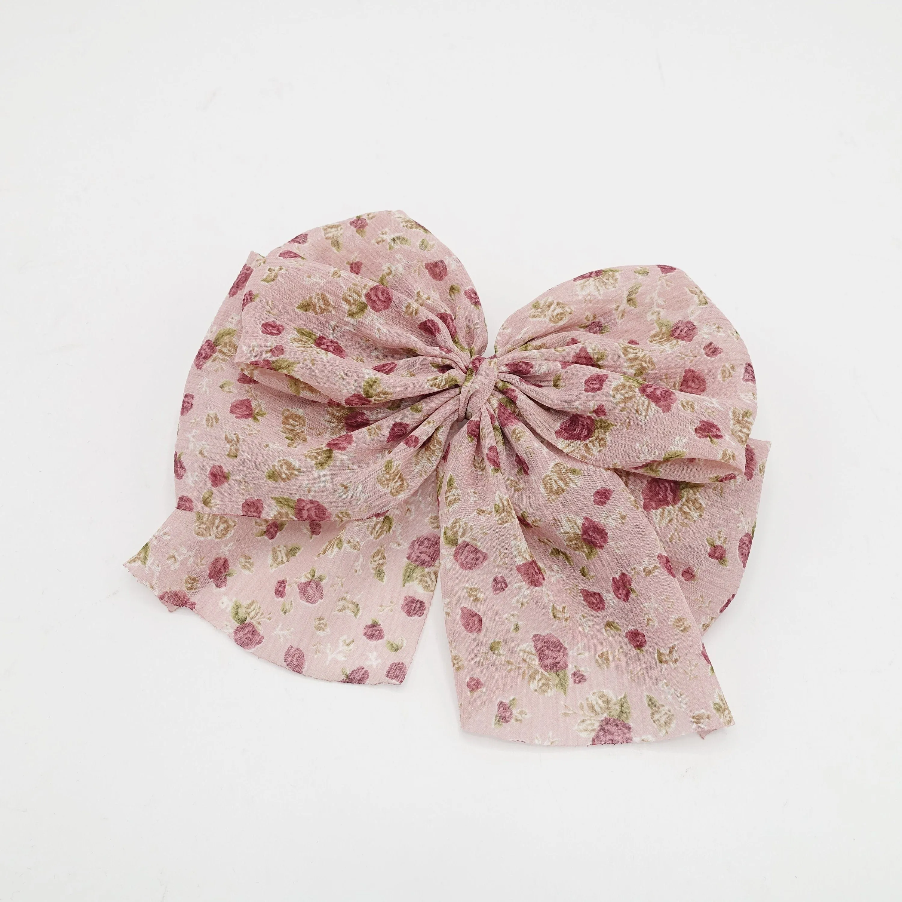 tiny flower print hair bow floral layered tail women hair accessory