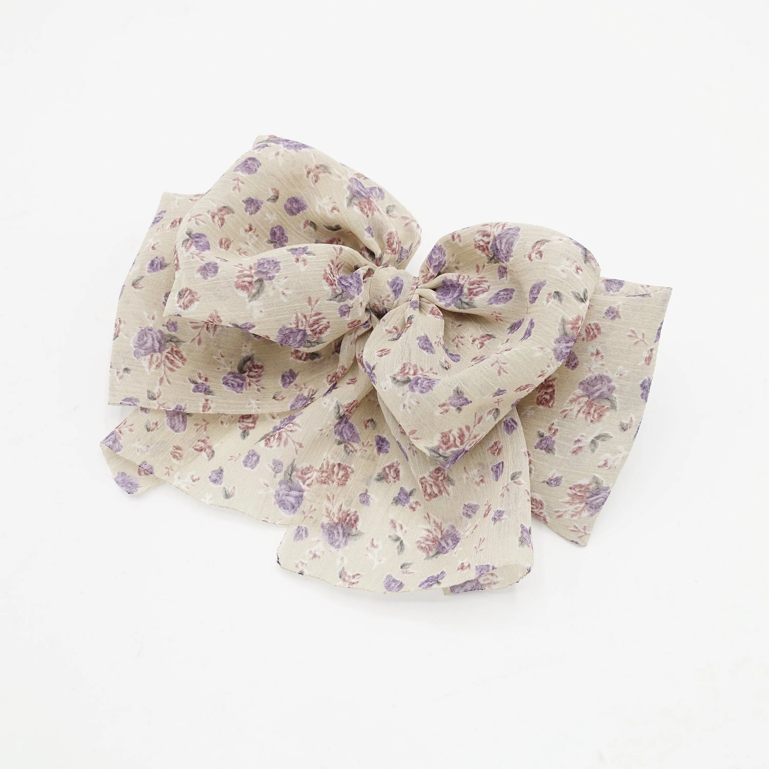 tiny flower print hair bow floral layered tail women hair accessory