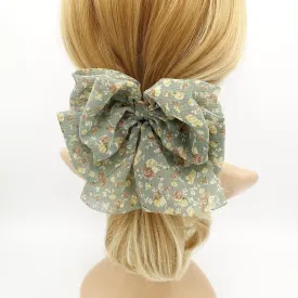 tiny flower print hair bow floral layered tail women hair accessory