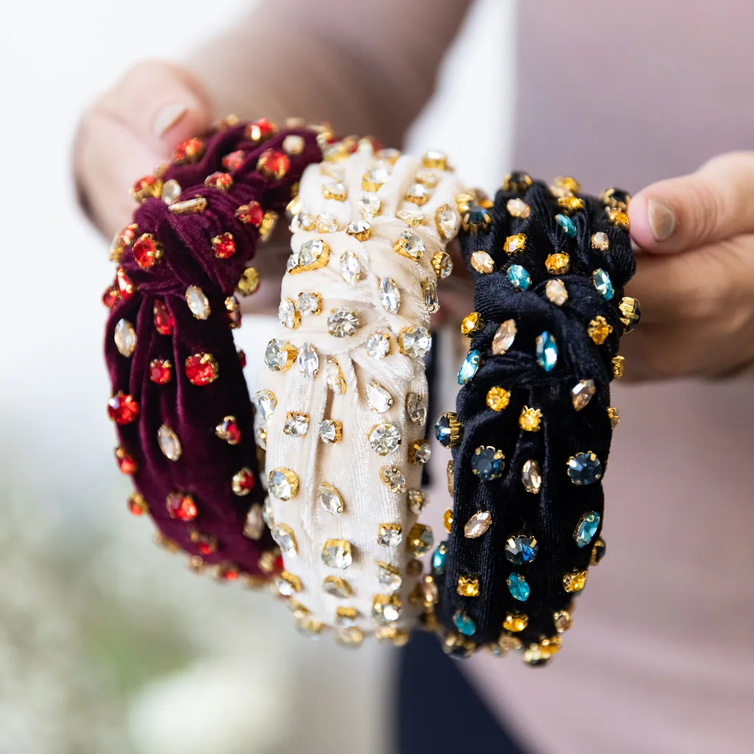 Traditional Knot Headband - Velvet Maroon Gem