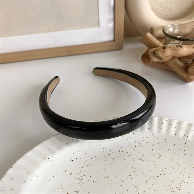 VAIGE Winter Velvet Bezel Hair Band with Pearl Cross Design, Black Leather Braided Headband for Casual Wear