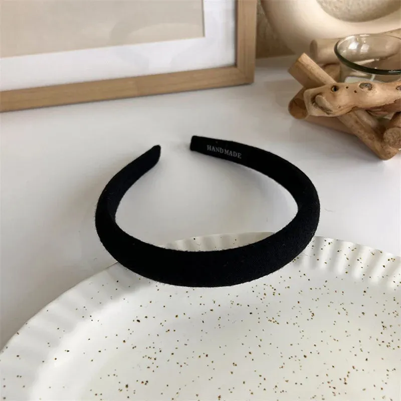 VAIGE Winter Velvet Bezel Hair Band with Pearl Cross Design, Black Leather Braided Headband for Casual Wear