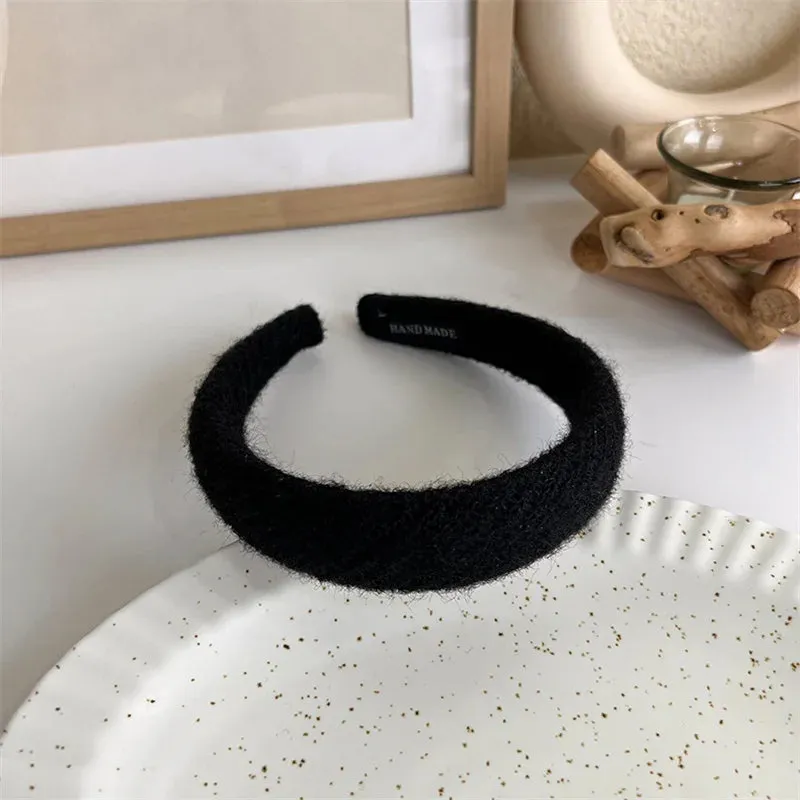 VAIGE Winter Velvet Bezel Hair Band with Pearl Cross Design, Black Leather Braided Headband for Casual Wear